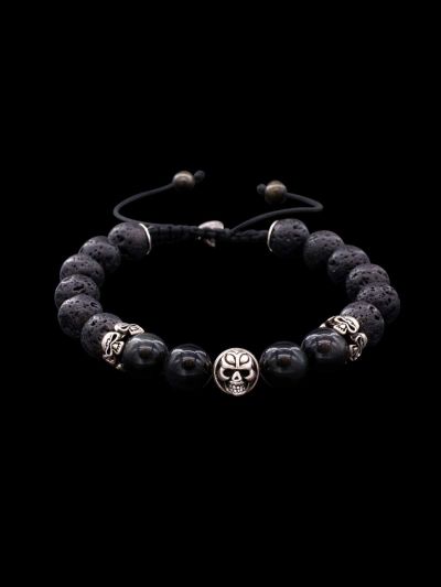 Bracelet Tête de mort, Argent et Onyx noir