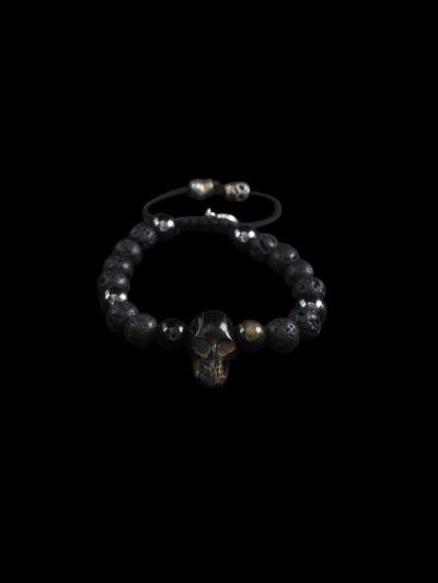 Bracelet Tête de mort, Pierre de lave, Obsidienne et corne de Buffle