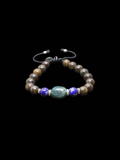 Bracelet en Argent, Bronzite, Apatite et Lapis lazuli