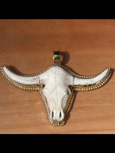 Tête de Buffle-Buffle Blanc Os-Pendentif Seul