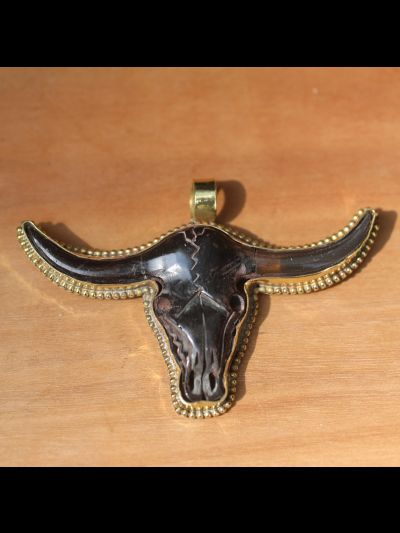 Tête de Buffle-Buffle Noir Corne-Pendentif Seul
