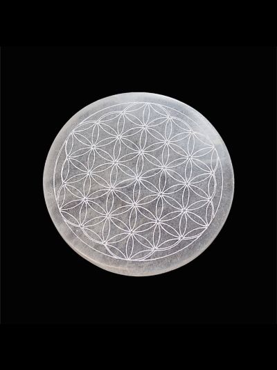 Plateau de chargement en Sélénite Fleur de Vie 14 cm