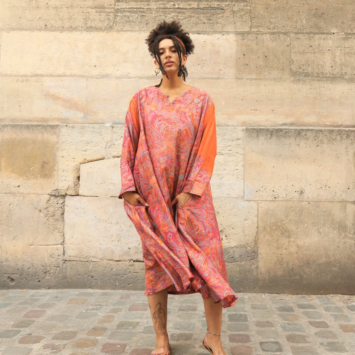 Robe longue soie Paris Le Marais