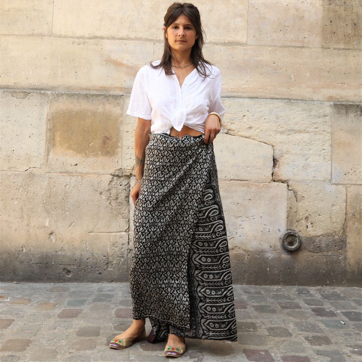pareo en soie femme noir