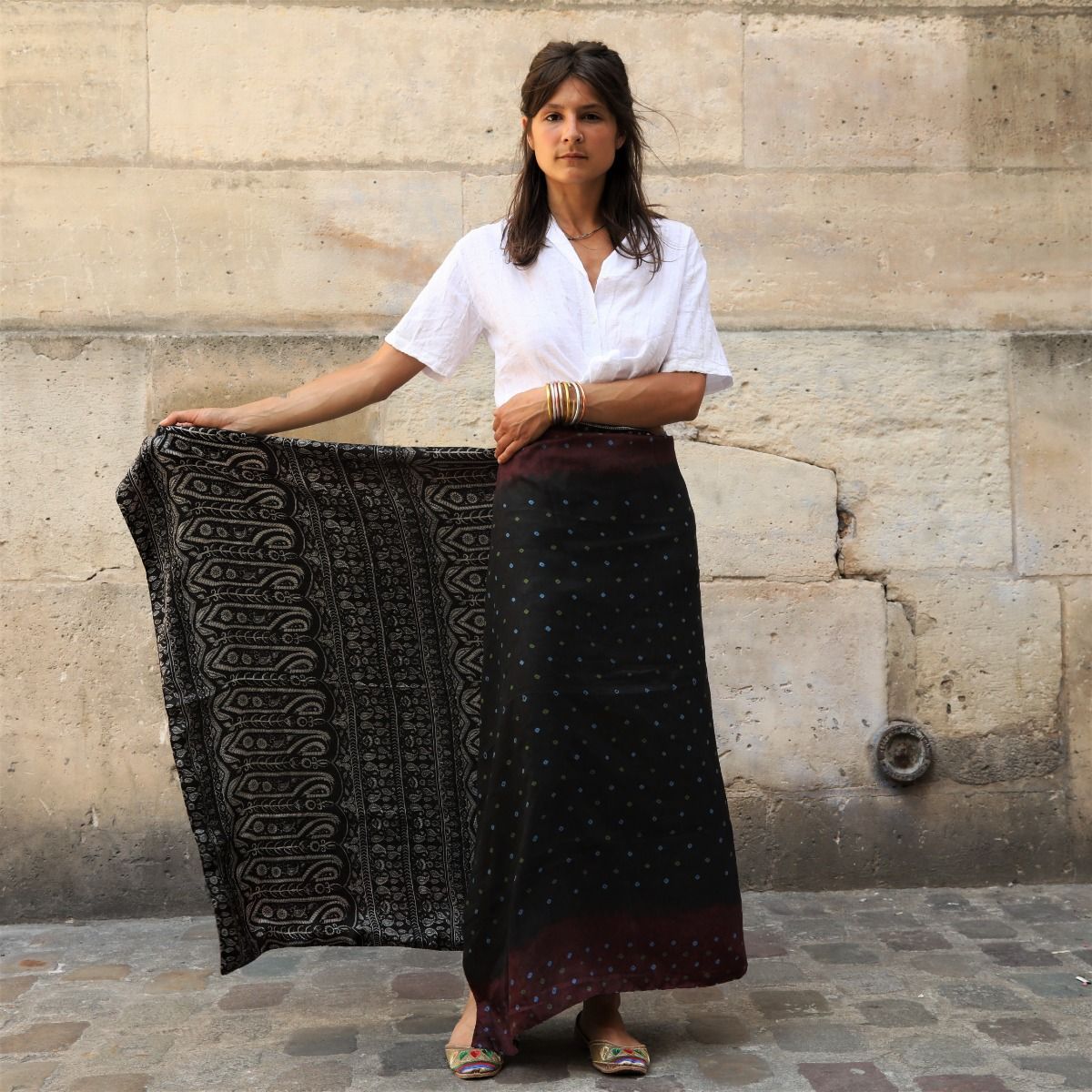 pareo noir long en soie
