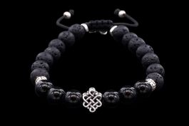 Bracelet Noeud sans fin, Onyx noir, Pierre de Lave et Argent