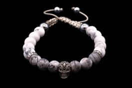 Bracelet Tête de mort, Argent, Howlite et Larvikite