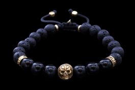 Bracelet Tête de mort, Laiton, Onyx noir et Pierre de lave