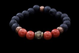 Bracelet Om Mani, Jaspe rouge et Laiton