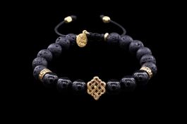 Bracelet Noeud sans fin, Onyx noir, Pierre de lave et Laiton