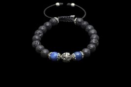 Bracelet en Cyanite, Pierre de lave et Argent 
