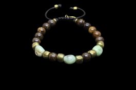 Bracelet en Bronzite, Laiton et Chrysoprase