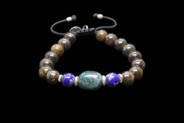 Bracelet en Argent, Bronzite, Apatite et Lapis lazuli