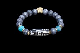 Bracelet Dzi apatite pierre de lave