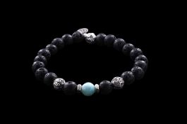 Bracelet en Larimar, Argent et Pierre de lave