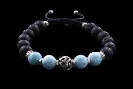 Bracelet Om, Larimar, Pierre de lave et Argent