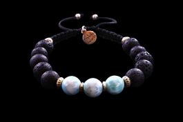 Bracelet en Larimar et Pierre de lave