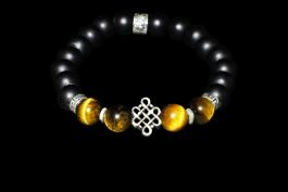 Bracelet Noeud sans fin, Oeil de tigre, Onyx noir et Argent