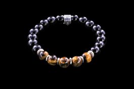 Bracelet en Oeil de Tigre, Argent et Jais