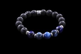 Bracelet en Pierre de Lave, Cyanite et Argent 