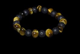 Bracelet en Pierre de Lave et Oeil de Tigre