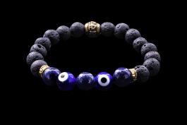 Bracelet Om Mani, Pierre de Lave et Oeil Turc