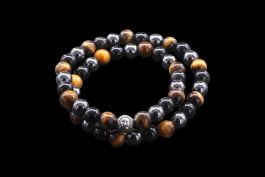 Bracelet Triple Protection : Oeil de tigre, Obsidienne noire et Hématite